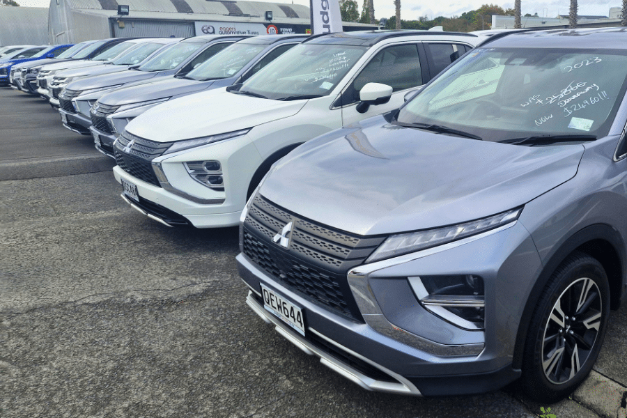 Line-up of Mitsubishi Eclipse Cross SUVs in stock at Budget Car Sales Auckland
